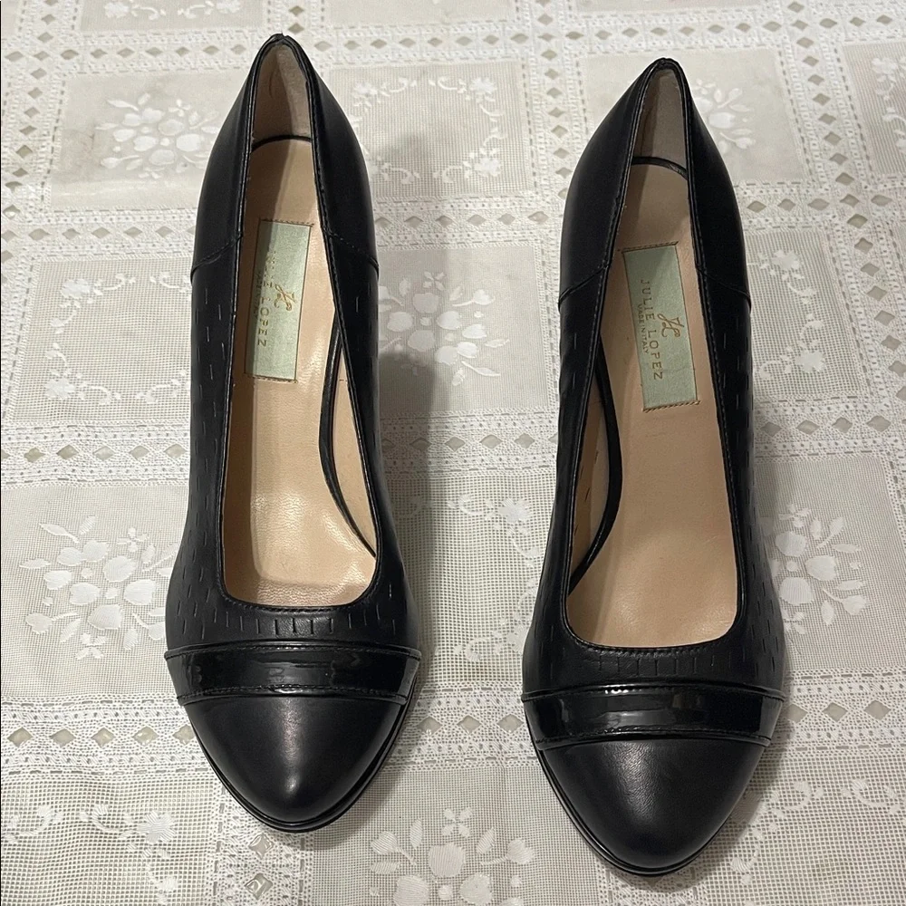 Julie Lopez Black Italian Leather Women's Career Pumps Shoes Size 9.5
